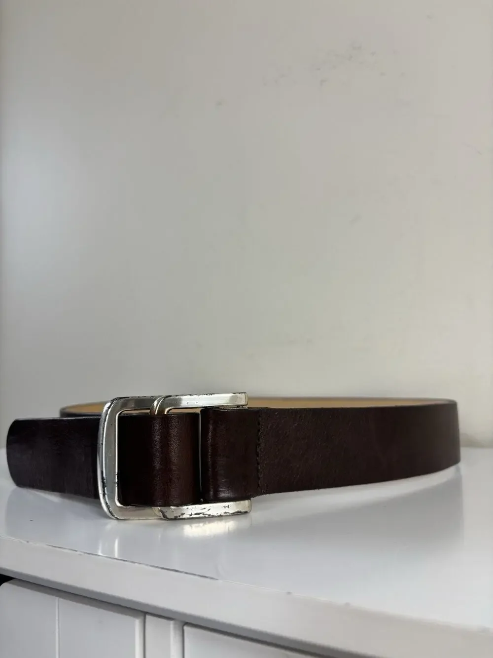 Vtg 90s CK Calvin Klein Brown Buffalo Calf Leather Harness Belt Men’s M